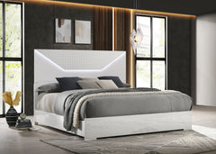 Ives White High Gloss Queen Panel Bed - Ornate Home