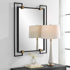 Ivey Black/Gold Rectangle Industrial Mirror - Ornate Home