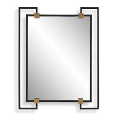 Ivey Black/Gold Rectangle Industrial Mirror - Ornate Home