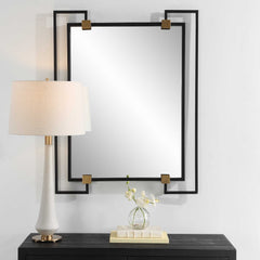 Ivey Black/Gold Rectangle Industrial Mirror - Ornate Home