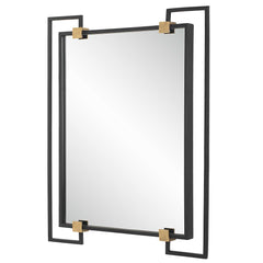 Ivey Black/Gold Rectangle Industrial Mirror - Ornate Home