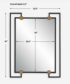 Ivey Black/Gold Rectangle Industrial Mirror - Ornate Home