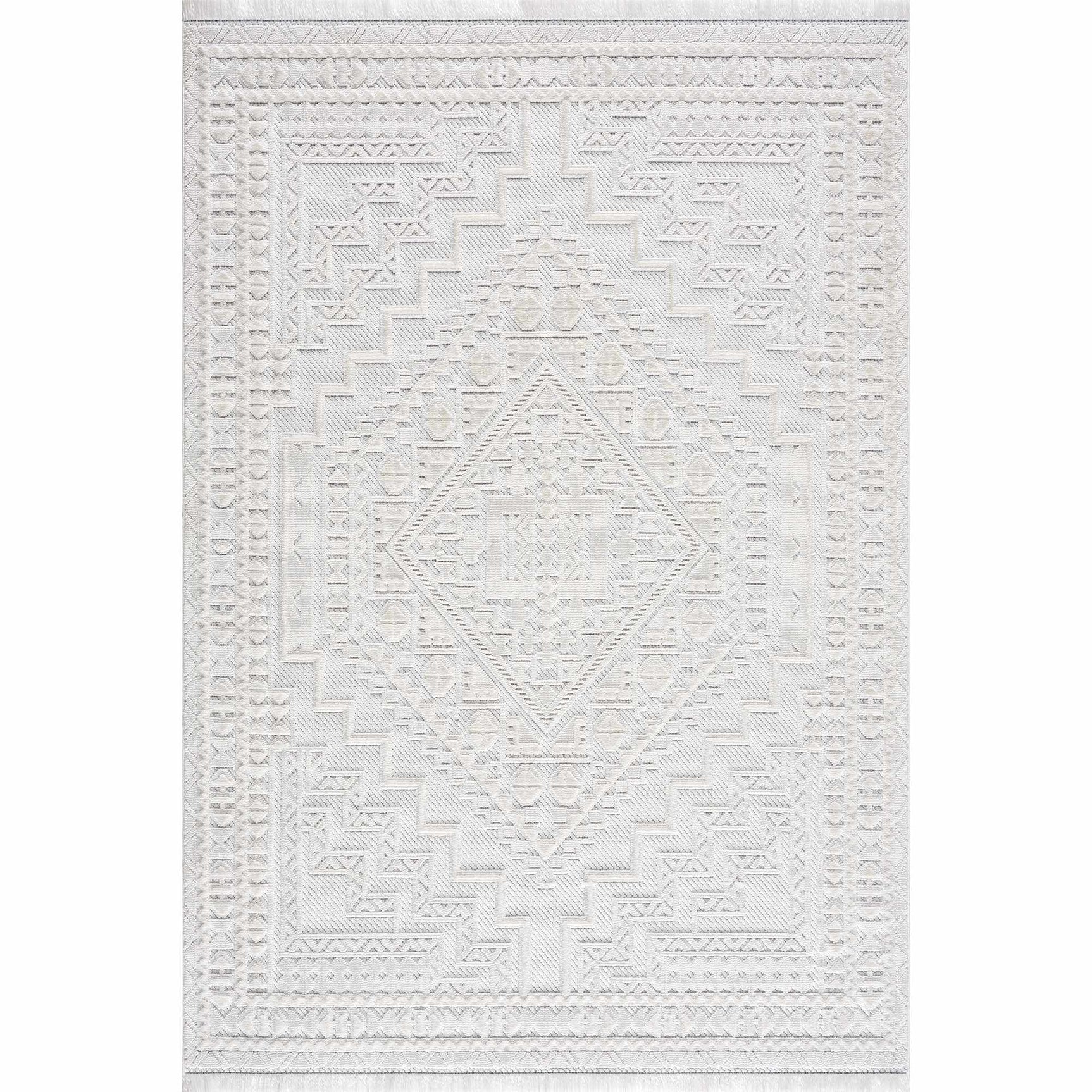 Ivory Alya 3D Medallion Fringe @Area Rug - Clearance - Ornate Home