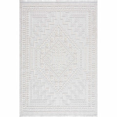 Ivory Alya 3D Medallion Fringe @Area Rug - Clearance - Ornate Home