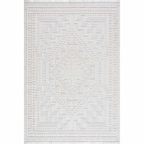 Ivory Alya 3D Medallion Fringe @Area Rug - Clearance - Ornate Home