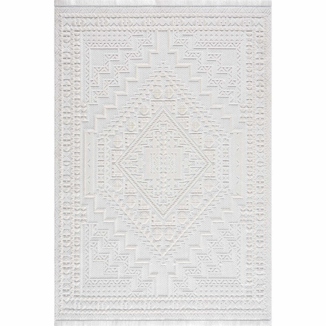 Ivory Alya 3D Medallion Fringe @Area Rug - Clearance - Ornate Home