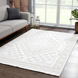 Ivory Alya 3D Medallion Fringe @Area Rug - Clearance - Ornate Home