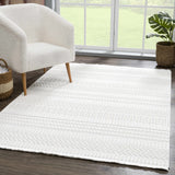 Ivory Cira Textured Trellis Fringe Area Rug - Clearance - Ornate Home