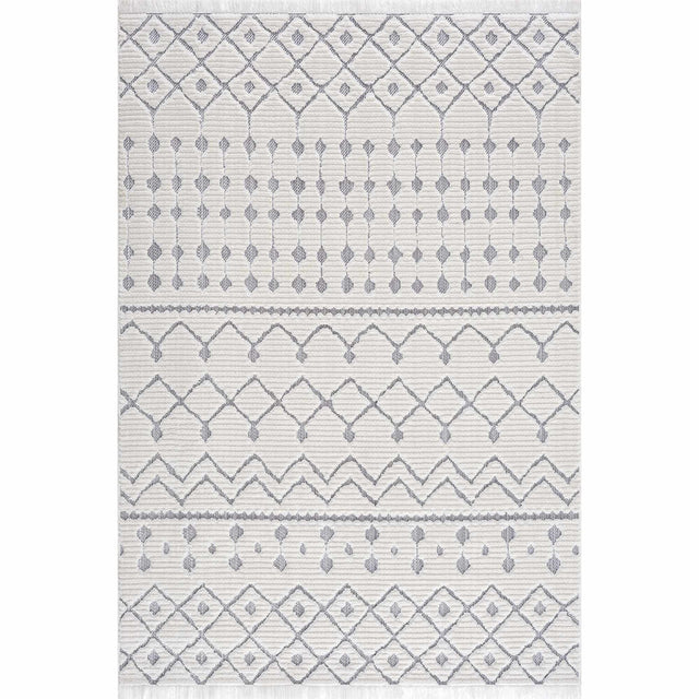 Ivory Gray Beil Textured Trellis Fringe Area Rug - Clearance - Ornate Home
