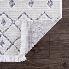 Ivory Gray Beil Textured Trellis Fringe Area Rug - Clearance - Ornate Home
