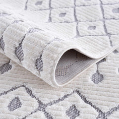 Ivory Gray Beil Textured Trellis Fringe Area Rug - Clearance - Ornate Home