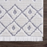Ivory Gray Beil Textured Trellis Fringe Area Rug - Clearance - Ornate Home