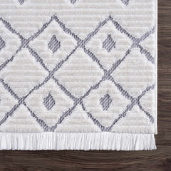 Ivory Gray Beil Textured Trellis Fringe Area Rug - Clearance - Ornate Home