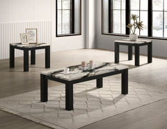 Ivy Black/Brown/White Faux Marble Top 3-Piece Cocktail Table Set - Ornate Home