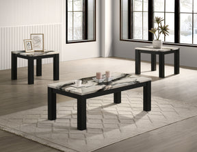 Ivy Black/Brown/White Faux Marble Top 3-Piece Cocktail Table Set - Ornate Home