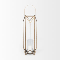 Ivy Gold Large Metal Geometric Cage Candle Holder Lantern - Ornate Home