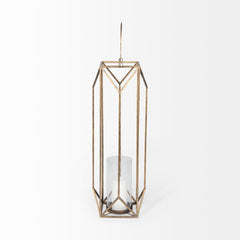 Ivy Gold Large Metal Geometric Cage Candle Holder Lantern - Ornate Home