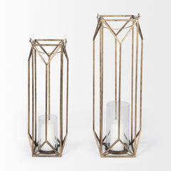 Ivy Gold Large Metal Geometric Cage Candle Holder Lantern - Ornate Home