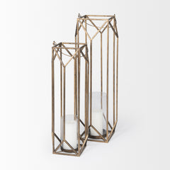 Ivy Gold Large Metal Geometric Cage Candle Holder Lantern - Ornate Home