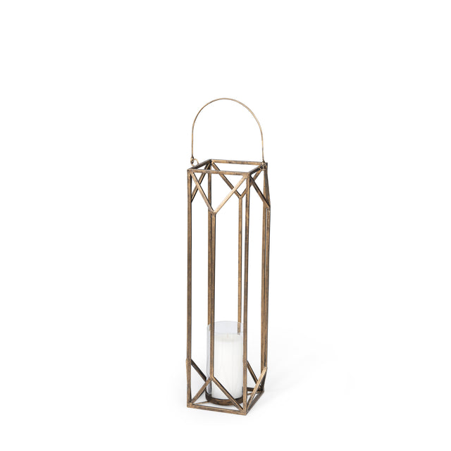 Ivy Gold Small Metal Geometric Cage Candle Holder Lantern - Ornate Home