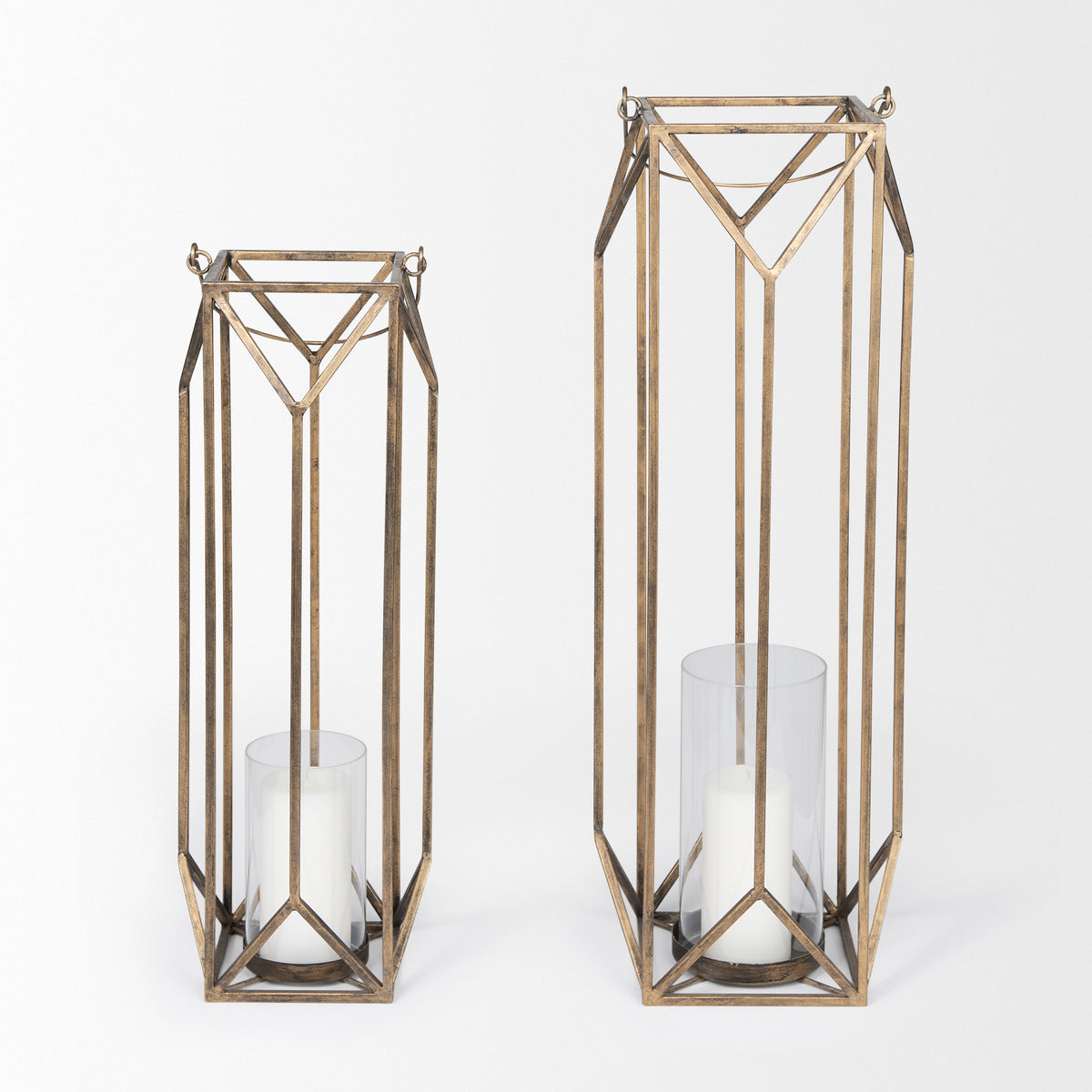 Ivy Gold Small Metal Geometric Cage Candle Holder Lantern - Ornate Home