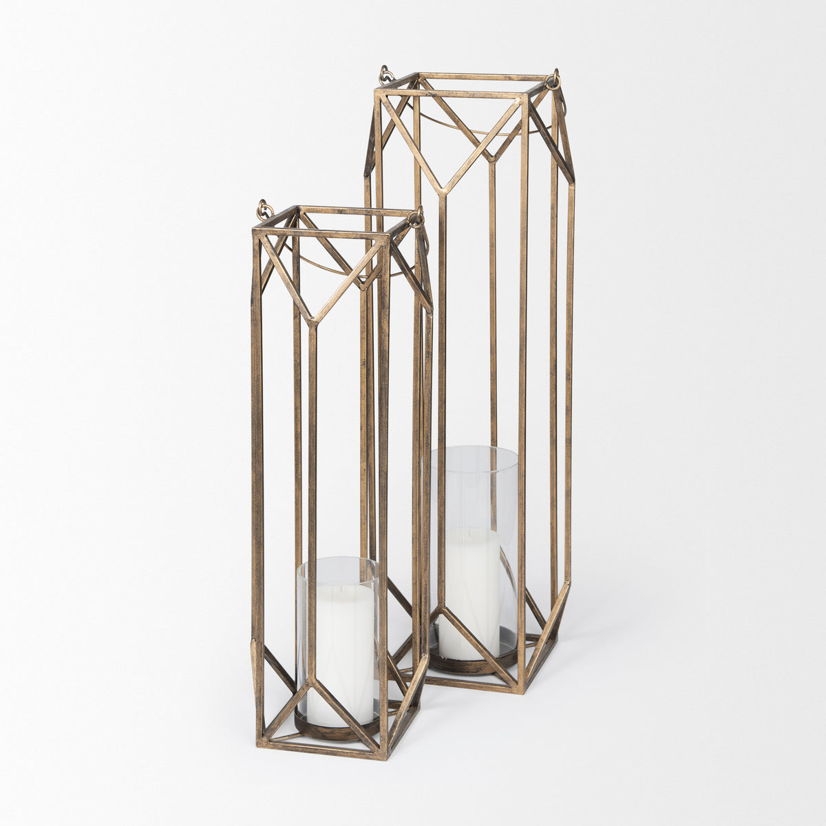 Ivy Gold Small Metal Geometric Cage Candle Holder Lantern - Ornate Home