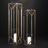 Ivy Gold Small Metal Geometric Cage Candle Holder Lantern - Ornate Home