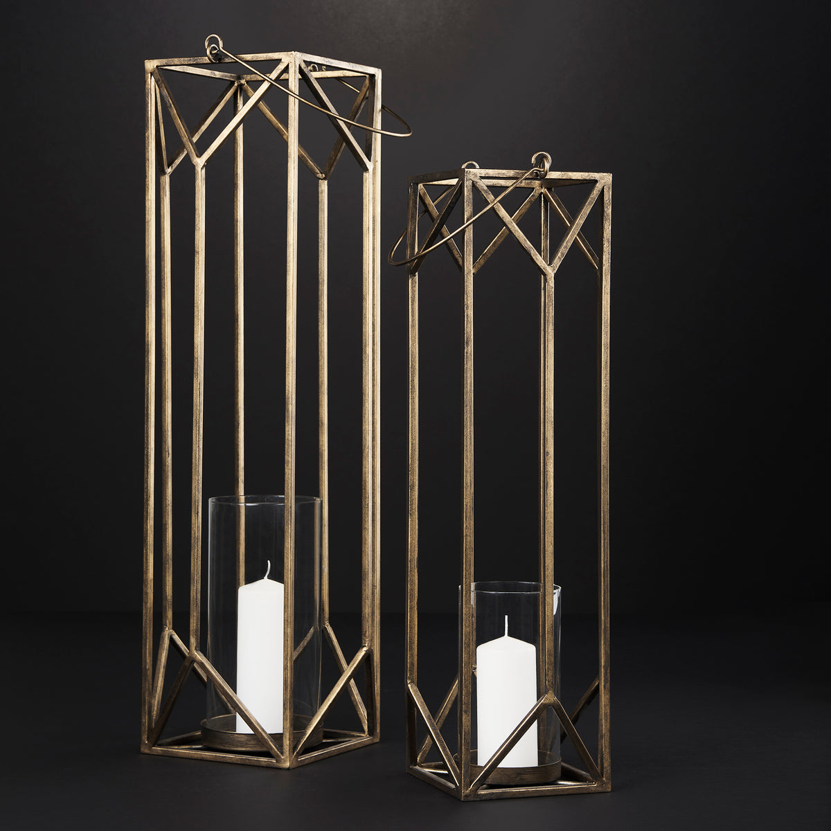 Ivy Gold Small Metal Geometric Cage Candle Holder Lantern - Ornate Home