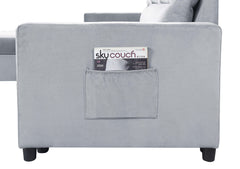 Ivy Light Gray 81.5"W Velvet Reversible Sleeper Sectional Sofa with Storage Chaise - Ornate Home