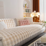 Thick Sofa Cushion Solid Color Faux Fur Fluffy Sofa Cushion Non-Slip Couch Covers