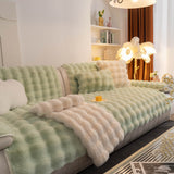 Thick Sofa Cushion Solid Color Faux Fur Fluffy Sofa Cushion Non-Slip Couch Covers