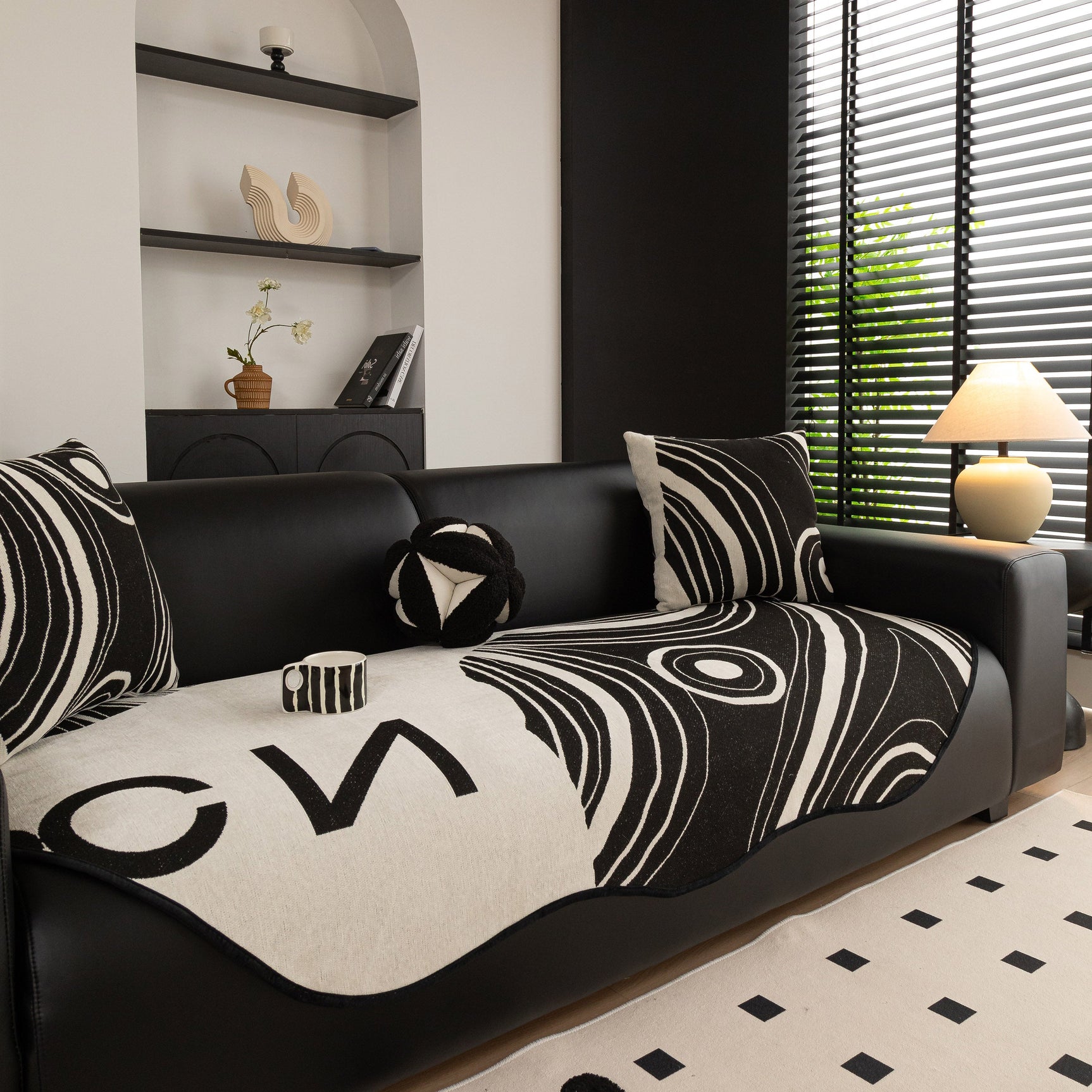 Abstract Art Sofa Cover with Wave Edge, Non Slip Couch Cover for Stylish Homes