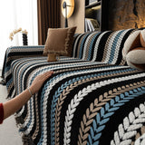 Cozy Decorative Throw Blanket for Couches, Boho Plush Woven Sofa Cover with Stripes