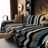 Cozy Decorative Throw Blanket for Couches, Boho Plush Woven Sofa Cover with Stripes