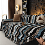 Cozy Decorative Throw Blanket for Couches, Boho Plush Woven Sofa Cover with Stripes