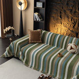 Cozy Decorative Throw Blanket for Couches, Boho Plush Woven Sofa Cover with Stripes