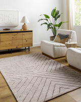 Tavran Taupe Subtle Linear Texture Cottage Farmhouse Viscose Handmade Area Rug - Clearance
