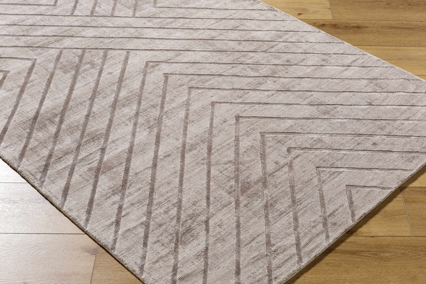 Tavran Taupe Subtle Linear Texture Cottage Farmhouse Viscose Handmade Area Rug - Clearance