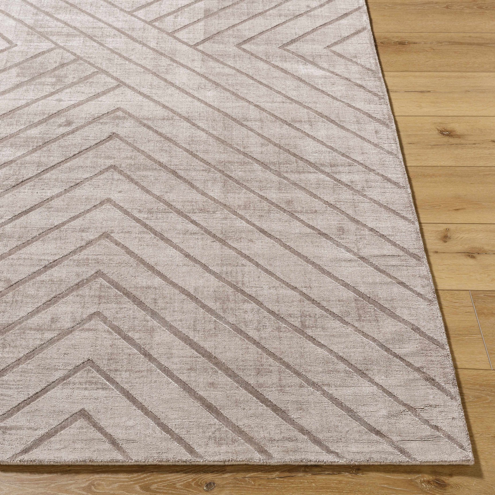 Tavran Taupe Subtle Linear Texture Cottage Farmhouse Viscose Handmade Area Rug - Clearance
