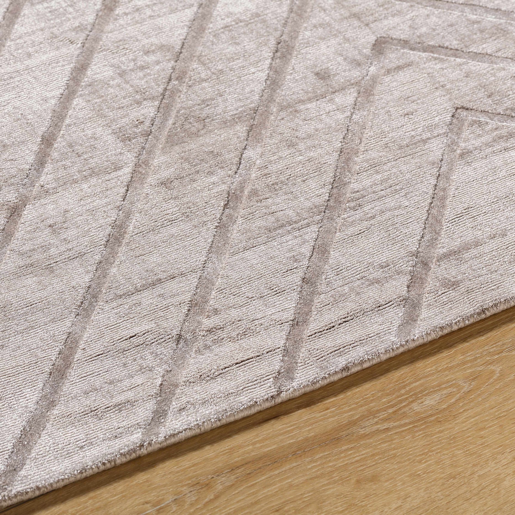 Tavran Taupe Subtle Linear Texture Cottage Farmhouse Viscose Handmade Area Rug - Clearance