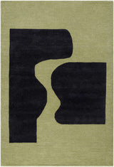Arvok Olive Green Organic Block Art Deco Wool Handmade Area Rug - Clearance