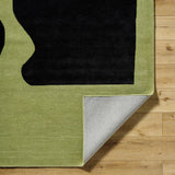 Arvok Olive Green Organic Block Art Deco Wool Handmade Area Rug - Clearance