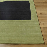 Arvok Olive Green Organic Block Art Deco Wool Handmade Area Rug - Clearance
