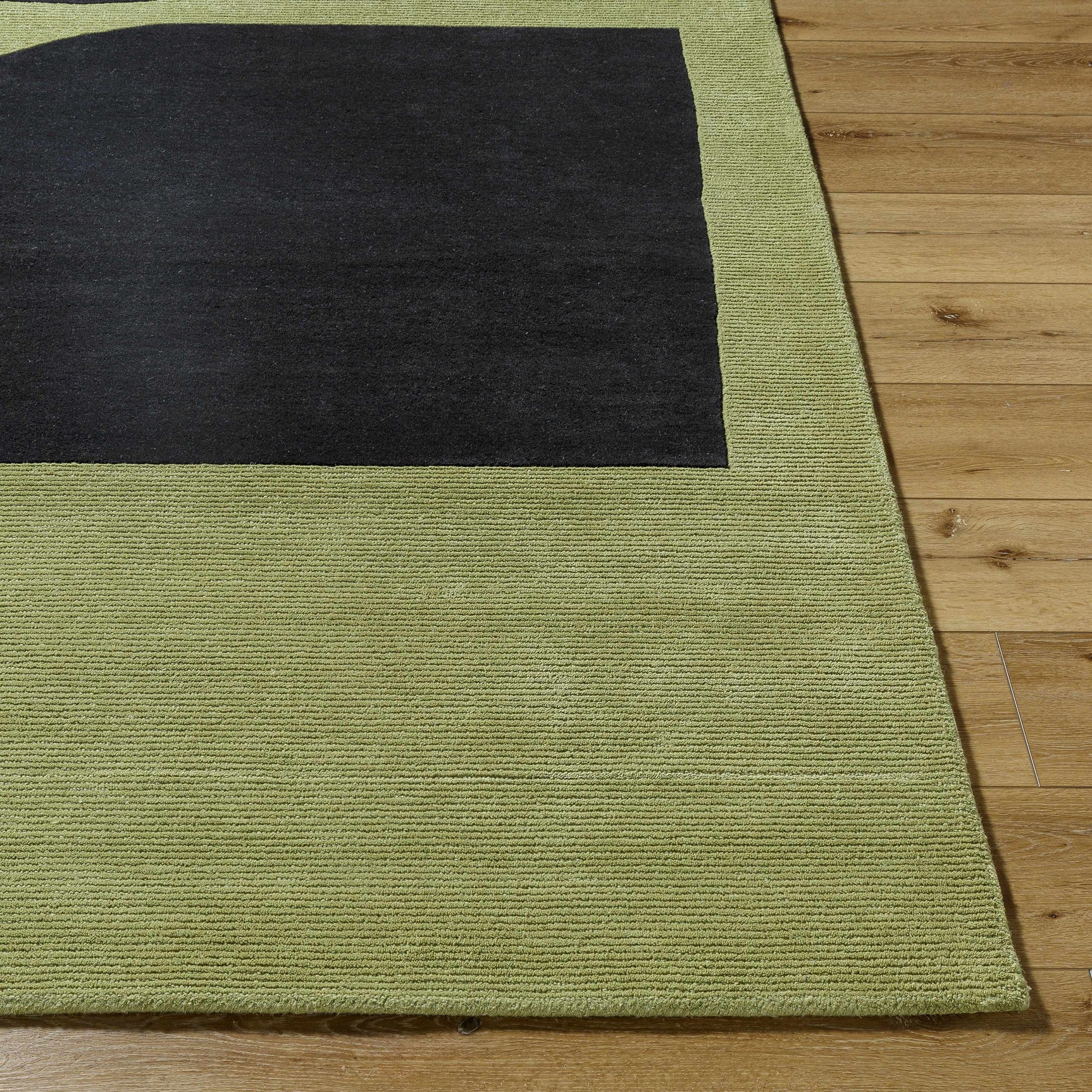 Arvok Olive Green Organic Block Art Deco Wool Handmade Area Rug - Clearance