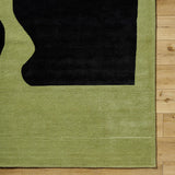 Arvok Olive Green Organic Block Art Deco Wool Handmade Area Rug - Clearance