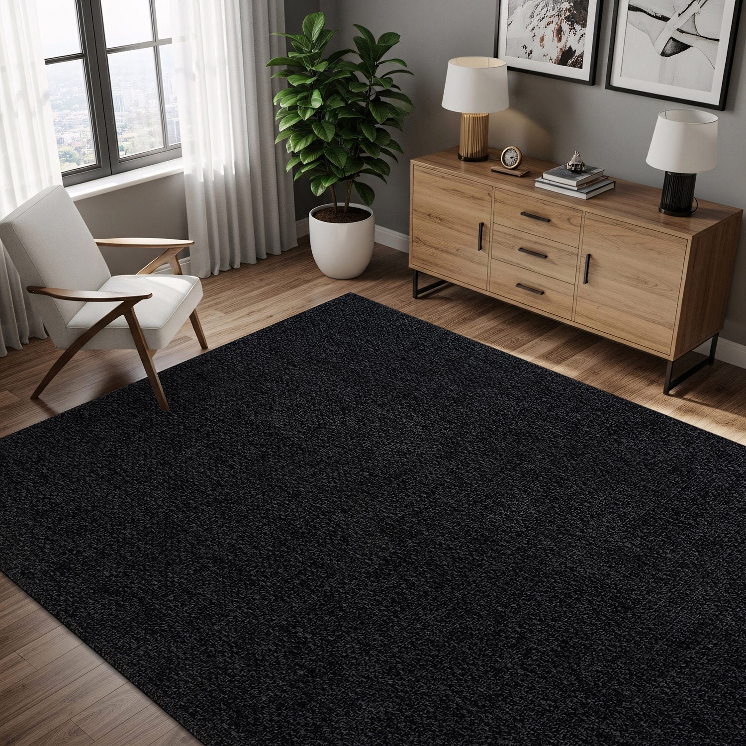 Jorena Dark Gray Jute-Look Rug | Durable Area Rug