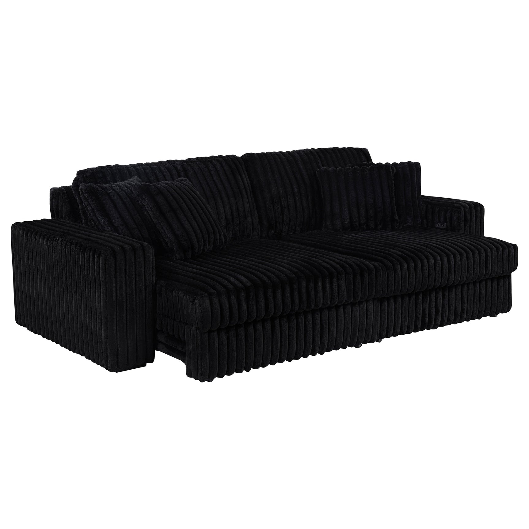 Jacana Black Corduroy Upholstered Dual Power Chaise Sofa - Ornate Home