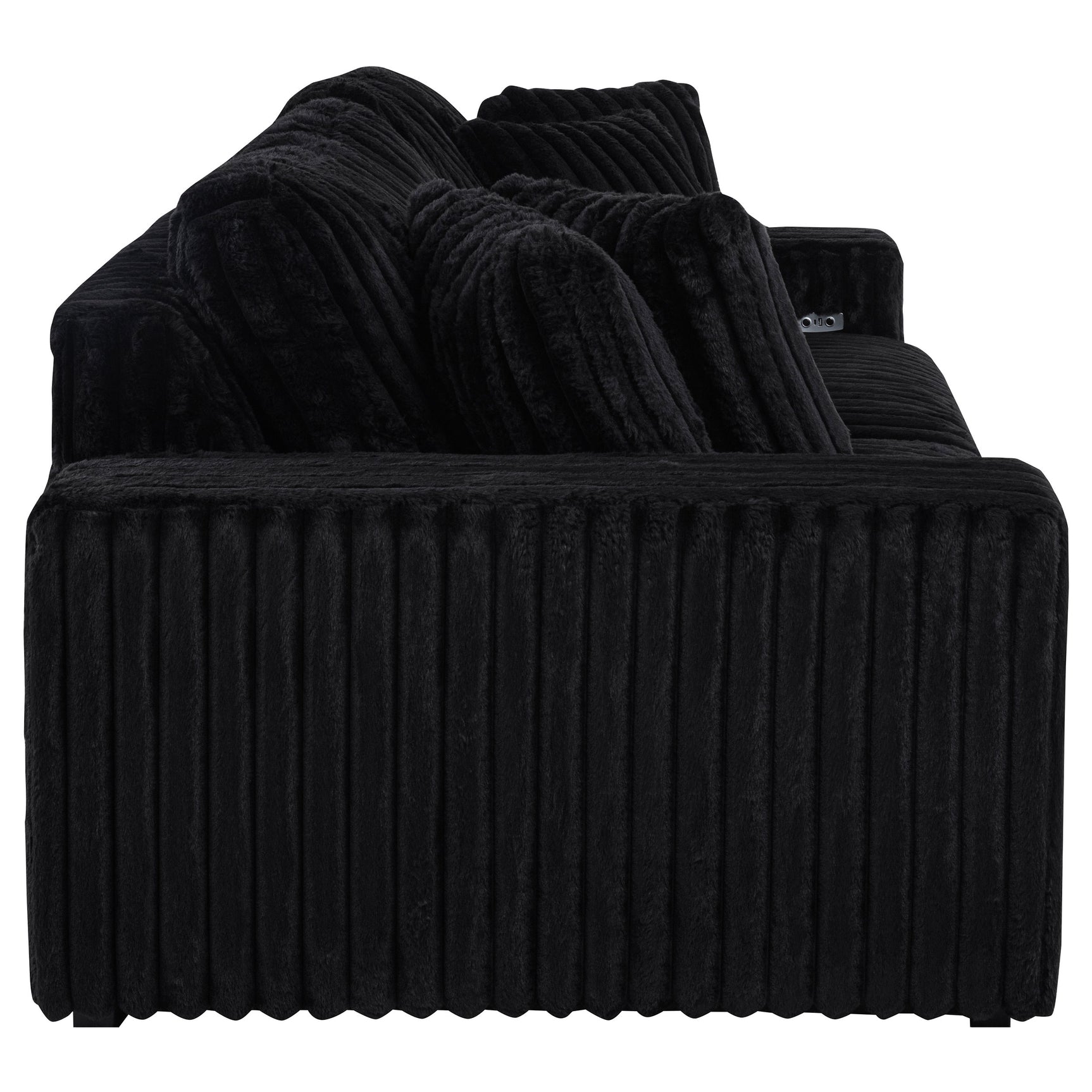 Jacana Black Corduroy Upholstered Dual Power Chaise Sofa - Ornate Home