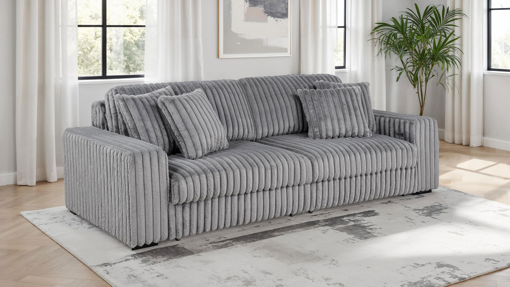 Jacana Grey Corduroy Upholstered Dual Power Chaise Sofa - Ornate Home