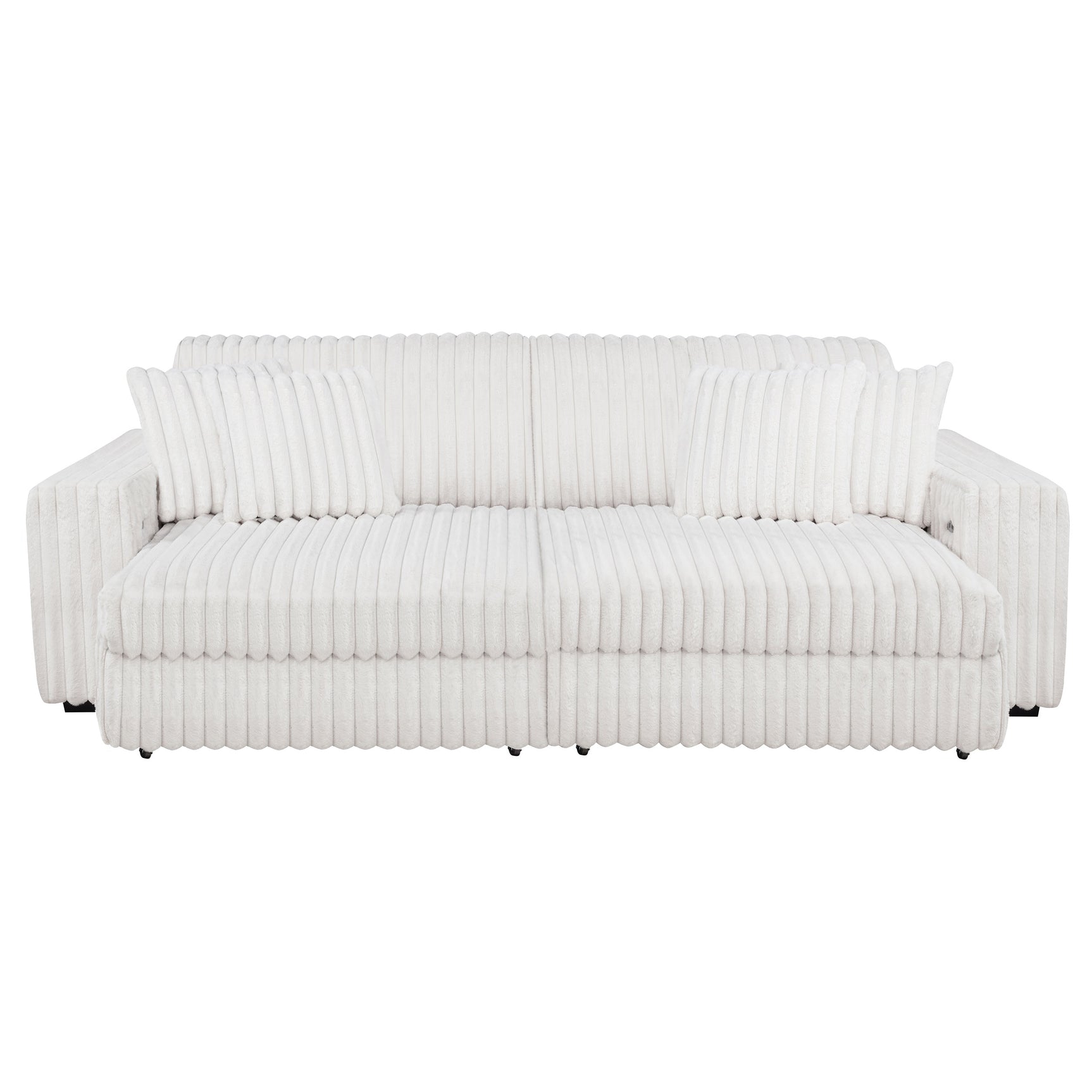 Jacana Ivory Corduroy Upholstered Dual Power Chaise Sofa - Ornate Home
